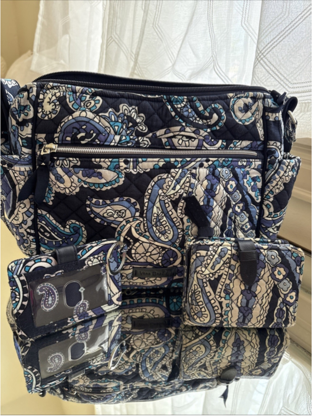Vera Bradley Iconic Bright Crossbody Bag Wallet & Key Chain Deep Night Paisley 3